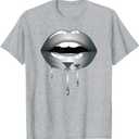 Silver Dripping Lips T-Shirt, Color: Heather Grey, 3XL