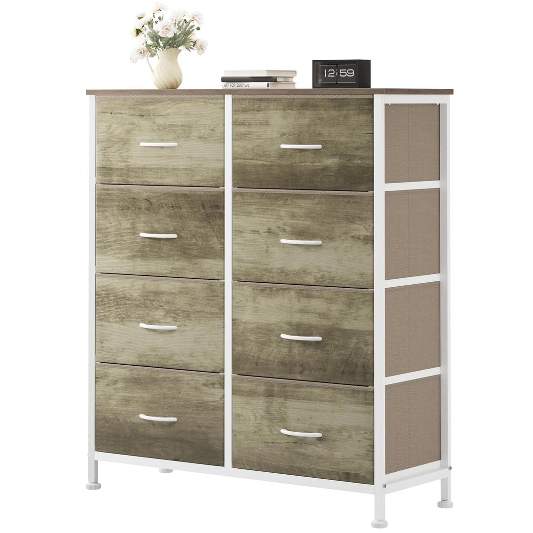 OLIXIS 8 Drawer Storage Dresser for Bedroom, Closet Organizers Units | Fabric Dresser with Wooden Top, Chest of Drawers Clothes Storage, Tower Cabinet, TV Stand Furniture, Oak Greige