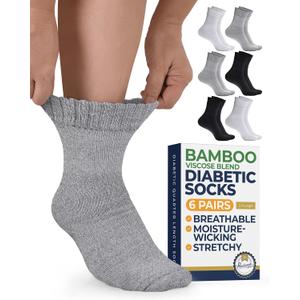 Pembrook Bamboo Viscose Diabetic Socks for Women & Men - 6 Pairs Ankle Socks for Swollen Feet | Neuropathy Socks (Medium, 2 White / 2 Gray / 2 Black - 6 Pairs)