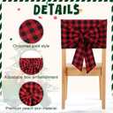 Newwiee 4 Pcs Christmas Bow Chair Back Covers Buffalo Plaid Bow Chair Cover Christmas Dining Seat Back Protector Slipcovers for Xmas Party Banquet Holiday Kitchen Decoration(Black, Red)
