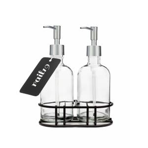 Urban Habitat Glass Hand and Soap Dispenser Set with Metal Pump - Includes Metal Caddy, 8oz (Chrome Rustic)