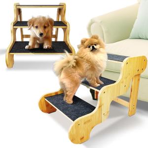 Dog Stairs for Small Dogs,3-Step Bamboo Wooden Dog/Pet/Cat Steps Ramp for Couch Sofa, Bed and Car, Can Support Weighing Up to 160 LB,