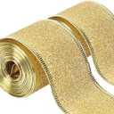 20 Yards Glitter Wired Ribbon with Metallic Edge, 2 Inch Christmas Ribbon for Wreath, Tree Decoration, Home Decor (Gold, 20 Yard)