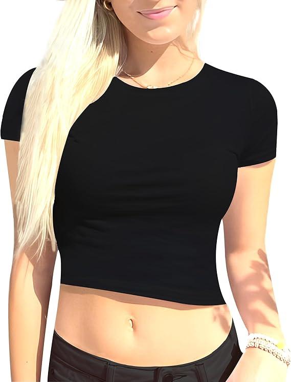 1 & 9 Baby Tees for Women – Cute Summer Tops for Teen Girls, Short Sleeve Slim Fit Crop T-Shirts,Going Out Outfits
(Large, Black)