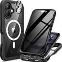 seacosmo for iPhone 16 Case, Full Body Bumper with Built-in 9H Tempered Glass Privacy Screen Protector and Camera Lens Protector, Compatible with MagSafe, Shockproof Phone Cover, 6.1", Black