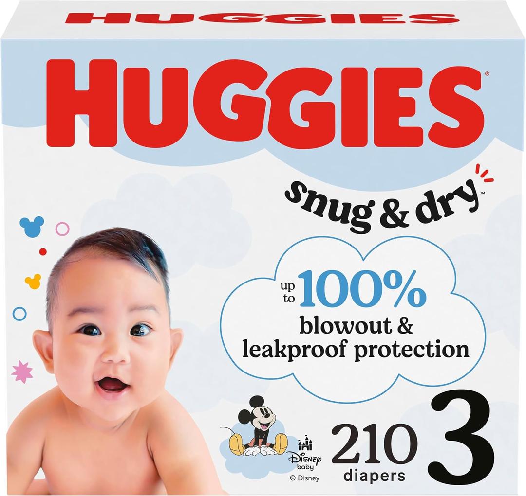 Huggies Size 3 Diapers, Snug & Dry Baby Diapers, Size 3 (16-28 lbs), 210 Count (6 Packs of 35)