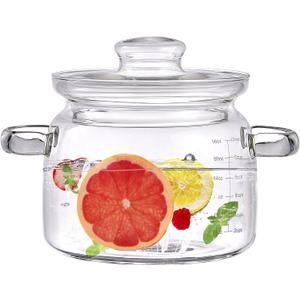 3L(96oz) Glass Simmer Cooking Pot with Lid,Handmade Borosilicate Glass Stockpot with Graduations - Glass Saucepan with Cover for Cooking and Serving,Anchor Hocking Glass Pot