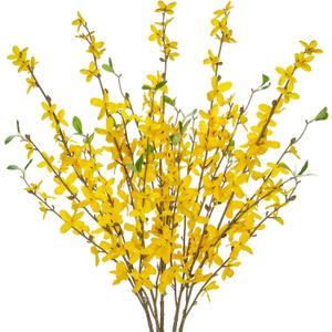 Artificial Forsythia Flowers 31.5" Fake Forsythia Stem 5PCS Silk Yellow Winter Jasmine Branches Artificial Orchids Flower for Home Wedding Indoor Floral Arrangement Kitchen Office Decoration