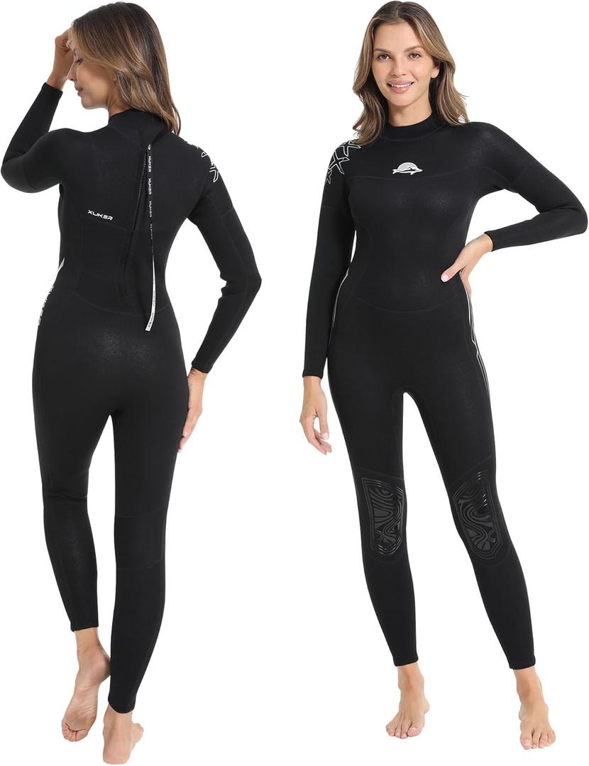 XUKER Women Men Wetsuit 2mm 3mm, Neoprene Wet Suits Front/Back Zip in Cold Water Full Body Dive Suit for Water Sports (Medium, New Arrival 2mm Women Black)