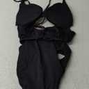 Womens Black Double Cut Out One-Piece Elegant Swimsuit with U Back and Removable Soft Cups Swim Essential (Medium, Black)