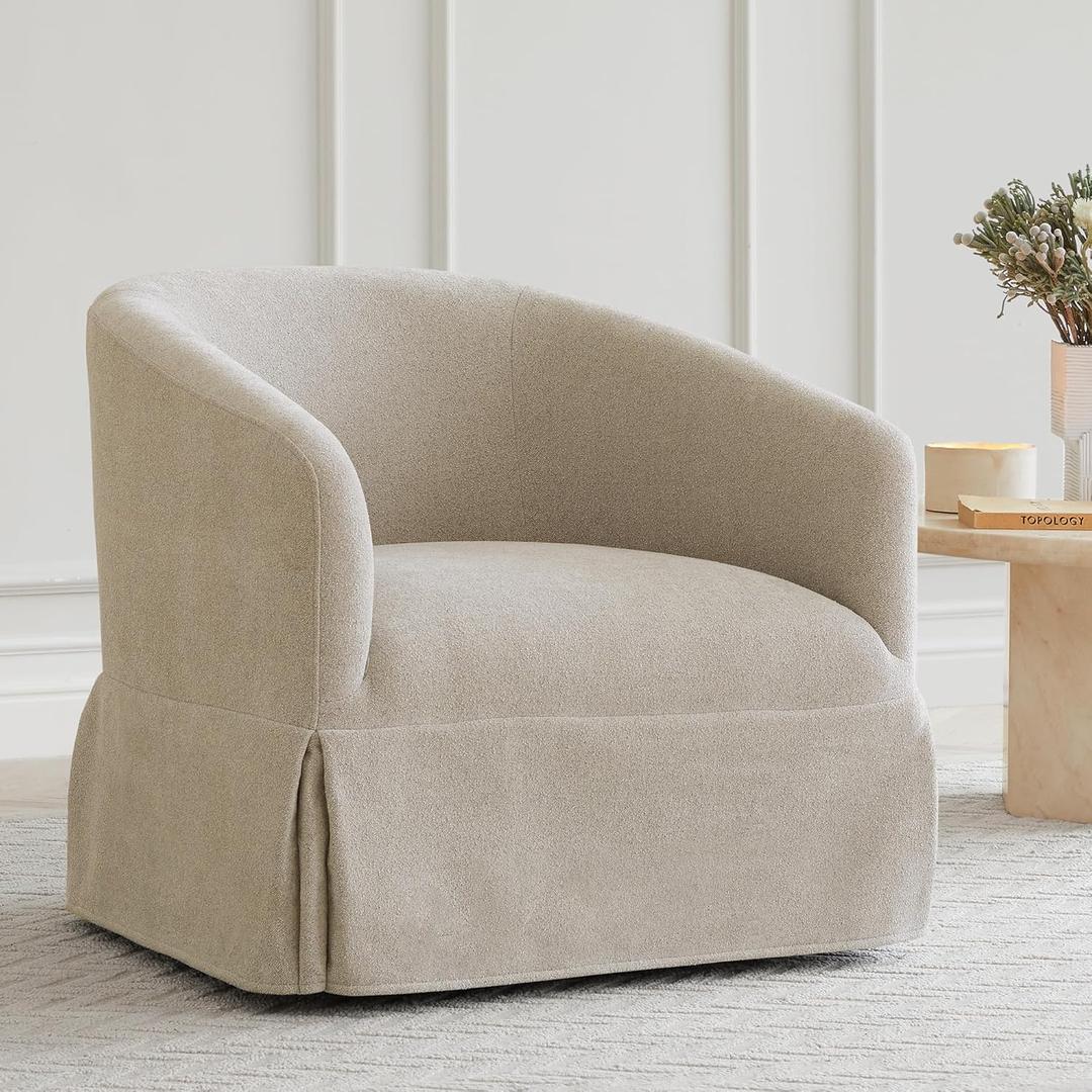 Swivel Accent Chair, 360 Degree Performance Fabric Armchair Modern Barrel Chairs Armchair for Living Room Bedroom Home and Office,Taupe (Single)
