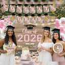 HunnmingRe 34 Pcs Pink Floral Graduation Decorations Set Class of 2026 Backdrop Congrats Grad Banner Balloons Streamers Kit Party Supplies for High School College Celebrations