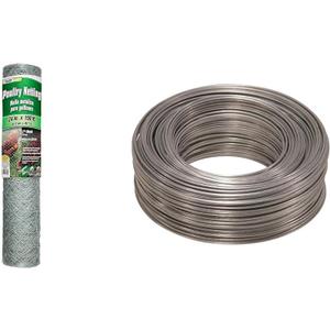 YARDGARD 308494B 2 Foot X 150 Foot 2 Inch Mesh Poultry Netting (Packaging May Vary) & Hillman Steel 20 Gauge Galvanized Hobby Wire, 20 x 175', Silver, Corrosion Resistant