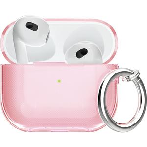 for Airpods 3 Case Clear,Shockproof for Airpods 3rd Generation Case Cover 2021,Full Protective Soft Transparent TPU for Air pods 3 with Carabiner Keychain-Pink