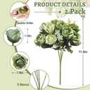 5 Stems 10 Heads Artificial Flowers Small Roses with Leaf Bouquet for Valentines Decoration Kitchen Wedding Office (2 Pack, Green)
