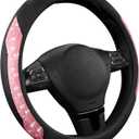PIC AUTO Steering Wheel Cover, Hot Pink Sparkly Crystal Bling Glitter with Leather, Universal Fit 14.5"-15.5" Car Steering Wheels for Girls & Women, Anti-Slip Wheels Cover for Cars, Trucks, Van, SUVs
