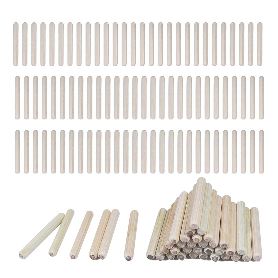 300 Pcs Fluted Wood Dowel Pins 1/4 inch x 2 inch Length, Dowels for Woodworking