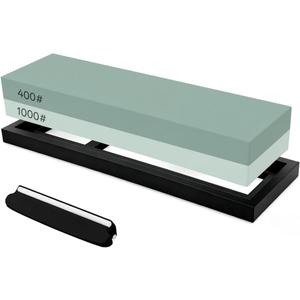 YKLP Knife Sharpening Stone, Whetstone Set Kitchen Knife Sharpener Stone 2 Side 400/1000 Grit, Wet Stones for Sharpening Chisel Blades, Knives, Scissor Blades with Non-Slip Rubber Base and Angle Guide