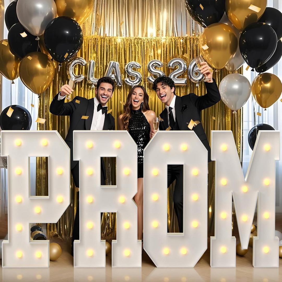 PROM Decorations 2026 Marquee Letters: Graduation Decorations Class of 2026 Large Light Up Letters 4 Feet Tall College High School Grad PROM Party Sign Warm White Light Backdrop