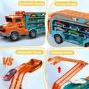 Toddler Car Truck Toys,Car Carrier Truck Toy for Kids Age 3-5 4-8,Foldable Car Track Sets with 2.8-Ft Race Track and 6 Die-Cast Race Cars, Truck Toys Gifts for 3 4 5 6 7 8+ Year Old Boys Girls(orange)