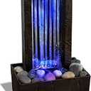 Nature's Mark 10" H Mirrored Waterfall Light Show Tabletop Water Fountain with Natural River Rocks and Color Changing LED Lights (Power Cord Attached)