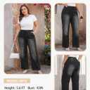 Eytino Womens Plus Size Jeans High Waisted Straight Leg Wide Leg Jean Trendy Stretchy Drawstring Denim Pants (Black, XL)