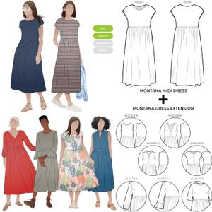 Style Arc Sewing Pattern - Montana Midi Dress Plus Extension Pack Bundle (Sizes 10-22)