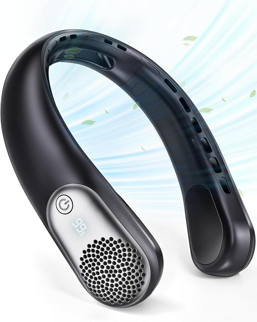 Portable Neck Fans that Blow Cold Air, 3 Speed Settings, Wearable Bladeless Neck Fan, Rechargeable 360Personal Fan Neck Cooler with 4000mAh Battery, Lightweight and QuietBirthday Gift for Women (Black)