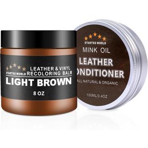 Mink Oil Leather Conditioner & Repair Kit - Light Brown Leather Dye for Couches, Sofas, Shoes & Vinyl