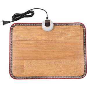 AC 110V Heated Floor Mat for Foot, Wood Stripe Carbon Crystal Heating Pad, Electric Heated Foot Warmers for Office, Home Brown