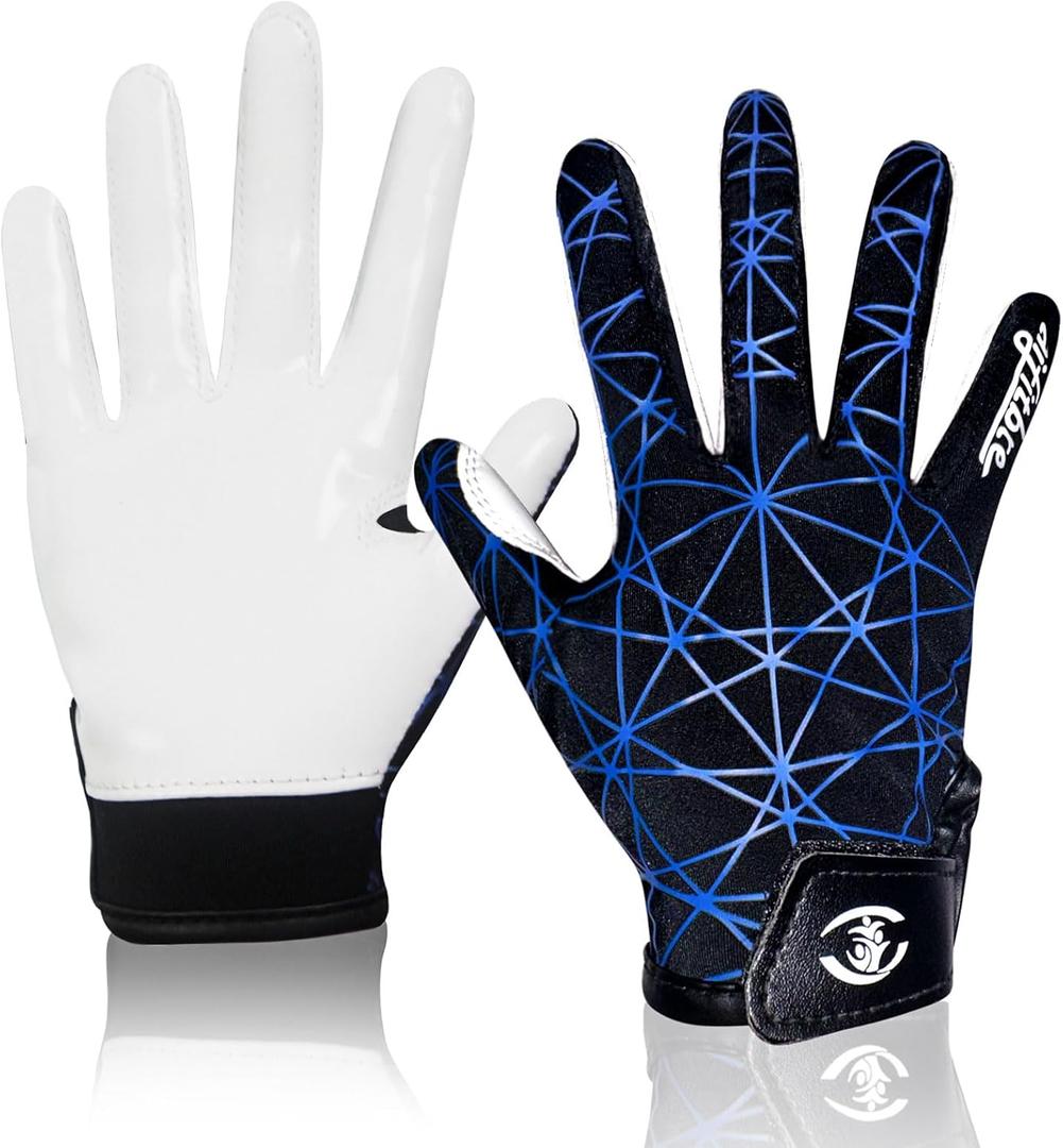 Football Receiver Gloves for Kids - Non-Slip Silicone Grip & Breathable Lycra Back for Enhanced Ball Control, Durable Rugby Training Gloves for Boys and Girls (M/L(6-6.5 IN), XK -Blue)