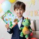 WERNNSAI Happy Birthday Guest Book - Dinosaur Birthday Party Supplies 12" x 18" Dino Birthday Guest Book Alternative Happy Birthday Signature Book for Kids Boys Birthday Party Decorations