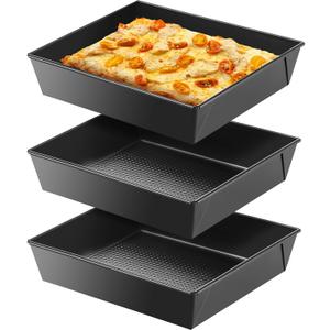 3 Pcs Detroit Style Pizza Pan 10 x 8 x 2.4 Inch Non Stick Rectangle Deep Pizza Pans Pre Seasoned Carbon Steel Sicilian Style Pan Dish Bakeware Kitchenware (Black)