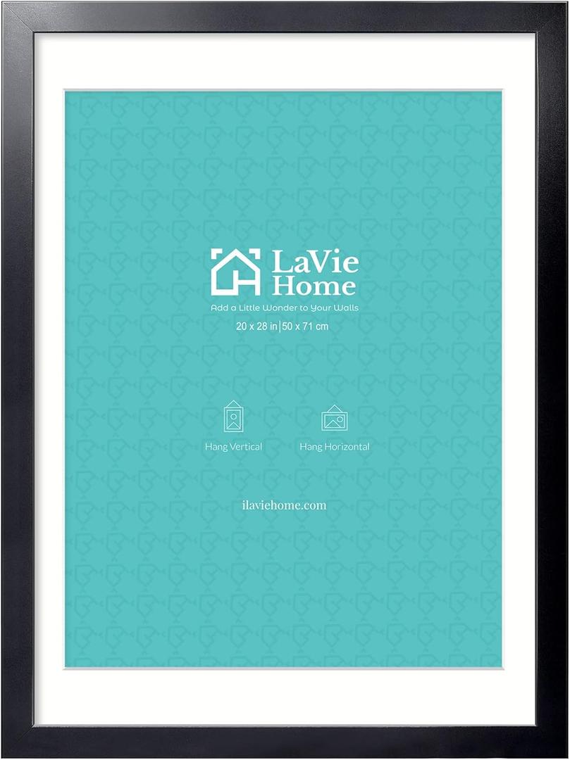 LaVie Home 20x28 Poster Frame Black, Display Pictures 18x24 with Mat or 20x28 Without Mat, Stable and Sturdy Picture Frame with Polished Plexiglass, Horizontal and Vertical Format of The Wall1 Pack