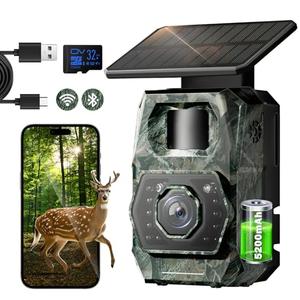 Solar Trail Camera WiFi Bluetooth - Game Cameras with Night Vision Motion Activated Waterproof, Rechargeable Trail Cam with 5200mAh Battery Deer Camera Hunting Wildlife Cameras for Outdoor Backyard