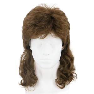 Men's Wigs 70s 80s Rock Wig Brown Wavy Mullet Wigs for Men Halloween Costume Theme Party Wig