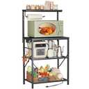 Huuger 4-Tier Bakers Rack with Reversible Power Outlet, 23.6 Inch Microwave Stand, Kitchen Coffee Bar, with Top Shelf, 6 S Hooks, Black