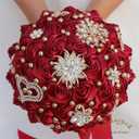 Bridal Wedding Bouquet Round Holding Bouquet Throw Toss Artificial Rose Flower Bunch for Bride Bridesmaid Wedding Quinceanera(Dark Red, 7.1")