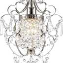 Small Crystal Chandelier, Mini Elegant Crystal Chandelier Light Fixture, 1-Light Pendant Light Fixture, Adjustable Hanging Lighting for Entryway, Bedroom, Girls Room, Kitchen Island (Chrome)