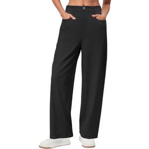 Arach&Cloz 2025 Women's Stretch Wrinkle Free Wide Leg Trousers Casual High Elastic Waisted Loose Palazzo Pants with Pockets (Black, L)