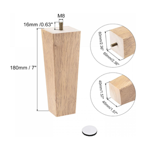 uxcell Furniture Legs, 7 Inch(180mm) Set of 2 Square Solid Wood Couch Legs Feet Chair Table Feet Sofa Support Replacement Parts, Light Brown