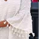 CHICME Women's Summer Dress Swiss Dot V Neck Bell Sleeve Shift Dress Casual Flowy Mini Dresses (White, S)