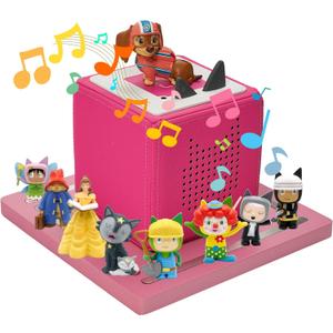 for TonieBox 2/1 Square Tonies Storage Shelf,Tonie Shelves Magnetic with Pine Wood Organizer Figures 12-30 Characters Compatible Charging Station Tonies Box Shelf for Kid's Room(Pink)