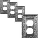 4-Pack Duplex Outlet Cover Plate, Paisley Pattern Antique Silver Metal Wall Plates for Electrical Outlets, 1 Gang Receptacle Cover, Pearls Decorative Switch Plates and Outlet Covers