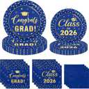 Blue and Gold Graduation Paper Plates and Napkins Serve 50, Polka Dots Graduation Decorations Class of 2026 Congrats Grad Decorations for College High School Grad Party Supplies