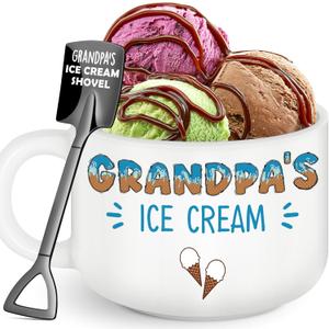 Grandpa Fathers Day Birthday Gifts,Best Grandpa Ever Gifts from Grandkids,Great Grandfather Grandparents Papa Christmas Gift from Granddaughter Grandson,Funny Ice Cream Bowl with Shovel Spoon Set