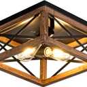 Rpzloila Flush Mount Ceiling Light Fixture for Kitchen Hallway, 2-Light Close to Ceiling Light with Black Metal and Wood Design, Rustic Farmhouse Ceiling (Bulb not Included)