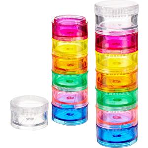 Deke Home - Stackable Pill Organizer (2 Pack), 7 Day Weekly Pill Box Tower with Twist Lock Compartments, BPA-Free, Travel Medicine Holder & Vitamin Dispenser, Compact & Portable Case, Rainbow Colored