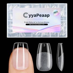 4 x Medium Coffin Nail Tips - 12 Sizes 240Pcs Pre-Etched Soft Gel Full Cover Soft Tips Half Matte False Nails Clear Acrylic Medium Press on Fake Nails Gelly Extension DIY Manicure Gifts