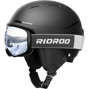 Ski Helmet and Goggles Set, Snowboard Helmet Goggles for Men, Women & Youth, Shockproof Snow Helmet Anti Fog OTG Snow Goggles for Skiing Snowboarding (Medium, Black)